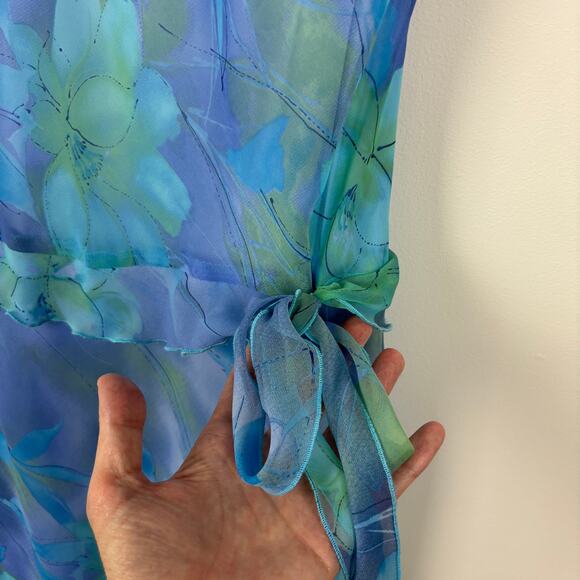 Y2K Fairy Ethereal Midi Dress 14W blue green floral sheer overlay feminine soft - Picture 6 of 10